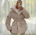 Amarae | Belted Puffer Jacket Plus Size Collar Winter Coat