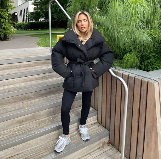 Amarae | Belted Puffer Jacket Plus Size Collar Winter Coat
