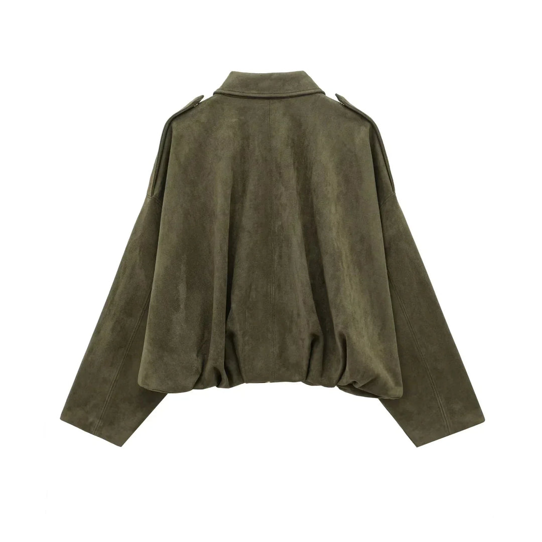 Amarae | Oversized Jacket - Soft Suede Lining - Fully Lined - Khaki
