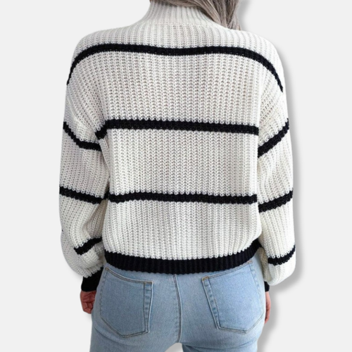Amarae | Knitted sweater - Soft ribbed turtleneck - Loose fit - Classic stripes