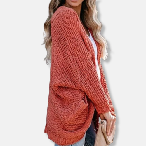 Amarae | Wool Oversized Cardigan - Ribbed Open Front Pocket Cardigan