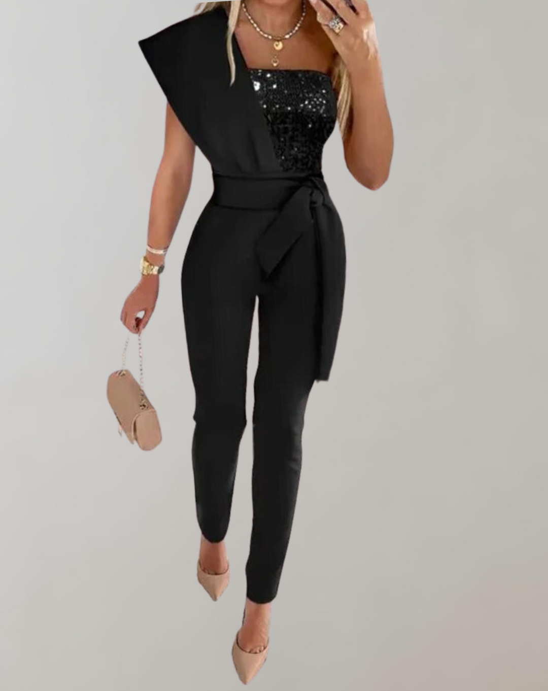 Lune London | Luxurious Jumpsuit with Bow Belt and Sparkling Details
