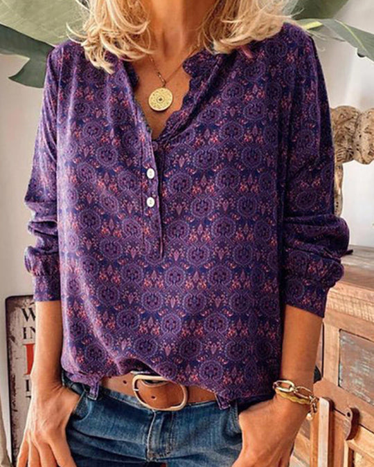 Lune London | Blouse with Long Sleeves and Vintage Print