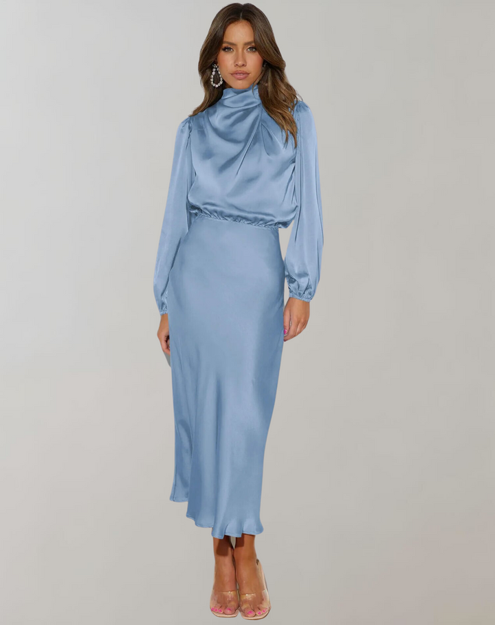 Lune London | Classic Satin Dress with High Collar and Long Sleeves for Women
