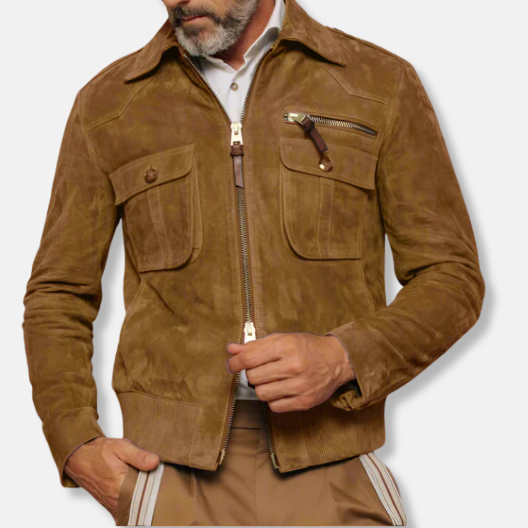 Lune London | Tailored Jacket - Collar Jacket in Hip-Length Leather Trim Jacket