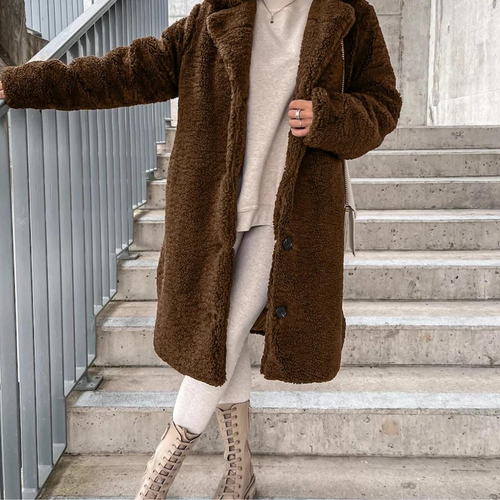 Amarae | Teddy Coat - Longer Oversized Cut - Soft and Warm - Snap Button Closure and Wide Collar