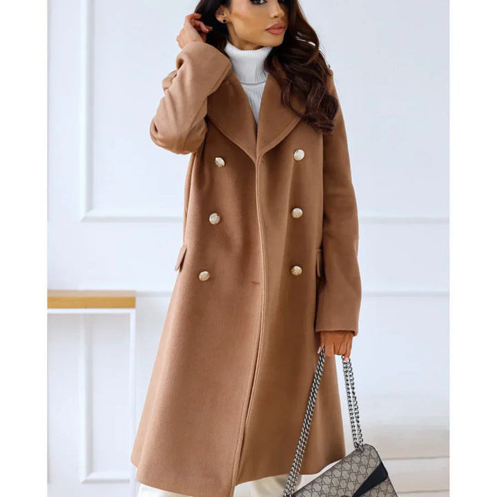 Amarae | Coat Long - Tailored - Double Breast Button Closure - Wide Lapels
