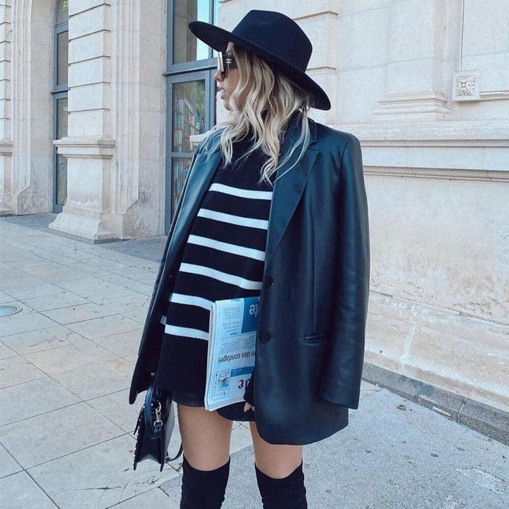 Lune London | Knit Sweater - Oversized Fit - High Collar - Soft Knitted Stripes