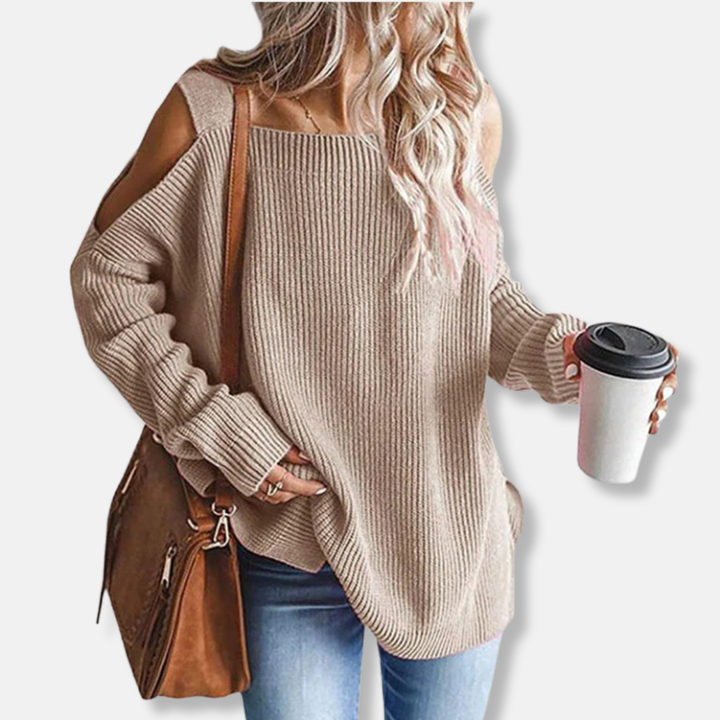Amarae | Sweatshirt - Open Shoulder Knit - Loose Fit - Structured Fabric
