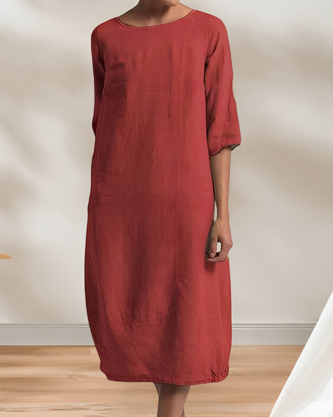 Lune London | Ladies Casual Linen Look Simple Midi Dress