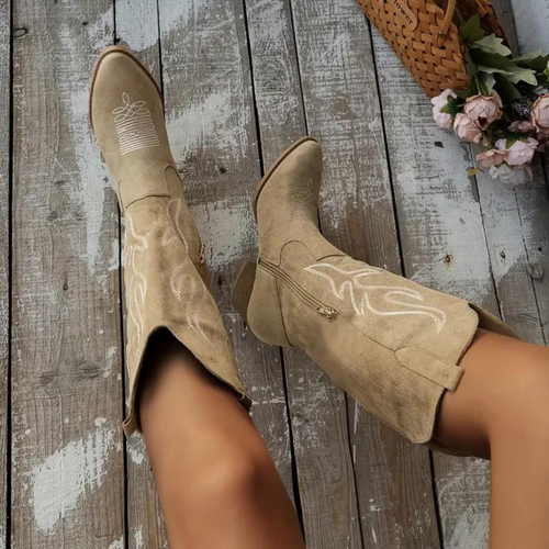 Amarae | Cowboy Boots Retro Chunky Heel Pointed Boots with Stylish Side Zipper