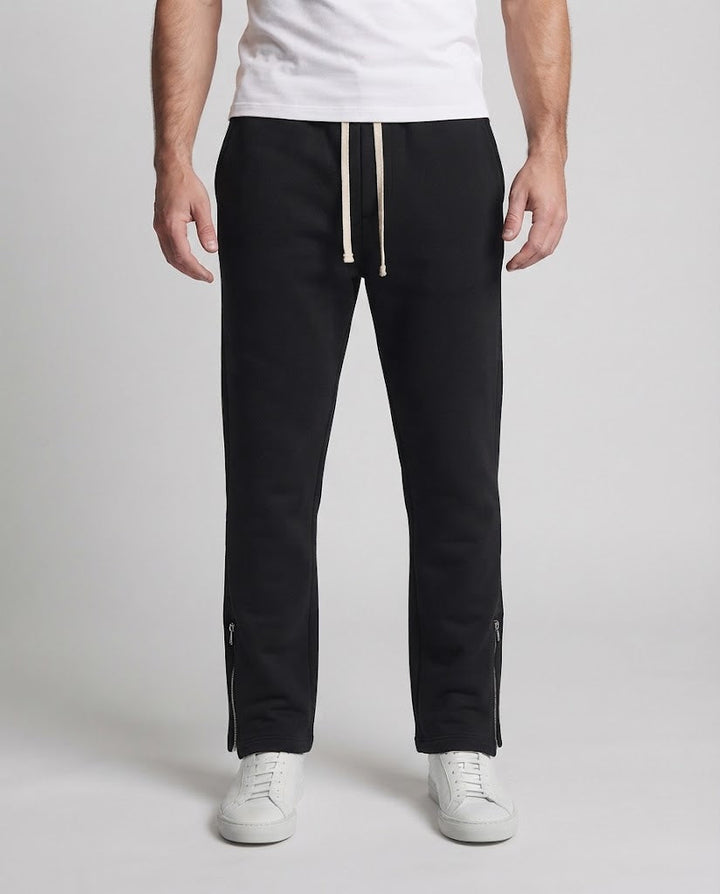 Men's Relaxed Lounge Sweatpants with Wide Leg, Pleat and Side Hem Zip Amarae