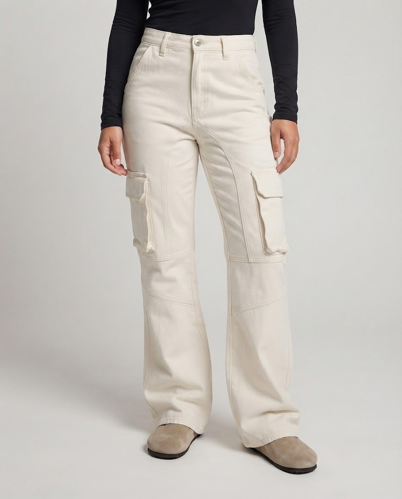 Women's Cargo Palazzo Pants with Panel Seams and High Waist Fit Amarae