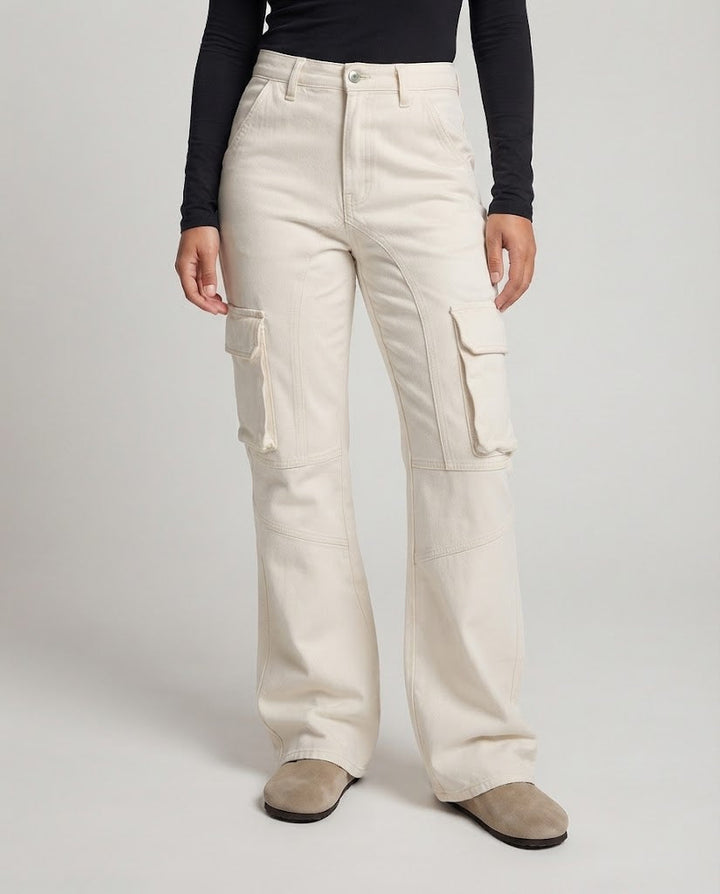 Women's Cargo Palazzo Pants with Panel Seams and High Waist Fit Amarae