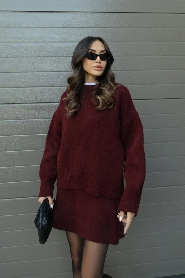 Amarae | Knitted Set - Oversized Sweater & Mini Skirt - Autumn Outfit