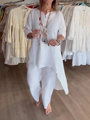 Amarae | Solid Color Leisure Suit Made of Linen for Women