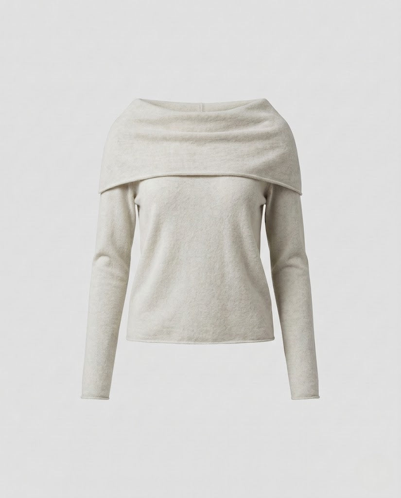 Women's fine knit pullover with off-the-shoulder Carmen collar and tailored fit Amarae