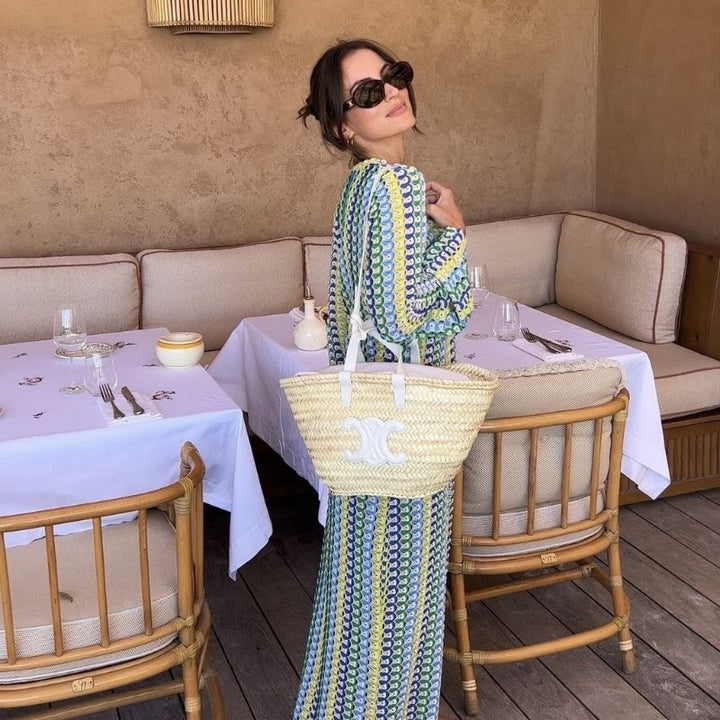 Lune London | Long-Sleeved Crochet Maxidress with Striped Pattern