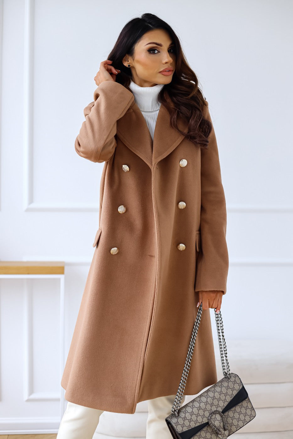 Amarae | Long coat - Wool blend - Comfortable fit - Double-breasted - Elegant draped design