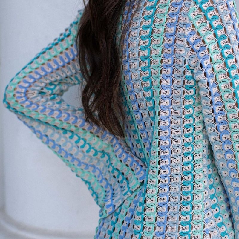 Lune London | Long-Sleeved Crochet Maxidress with Striped Pattern