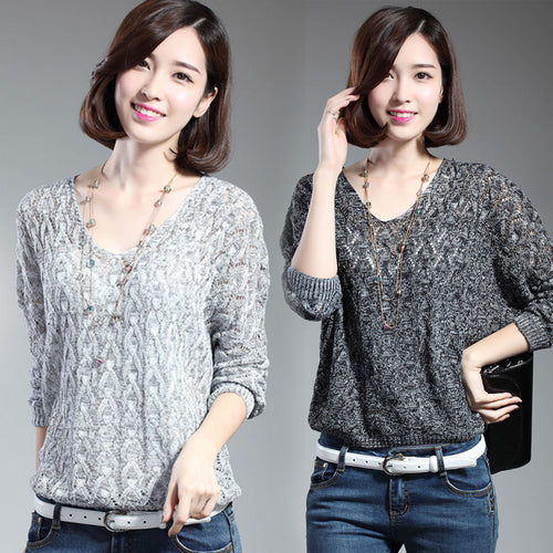 Pull en tricot aérien pour femmes avec décolleté en V et motif de points ouverts Chic & Stil