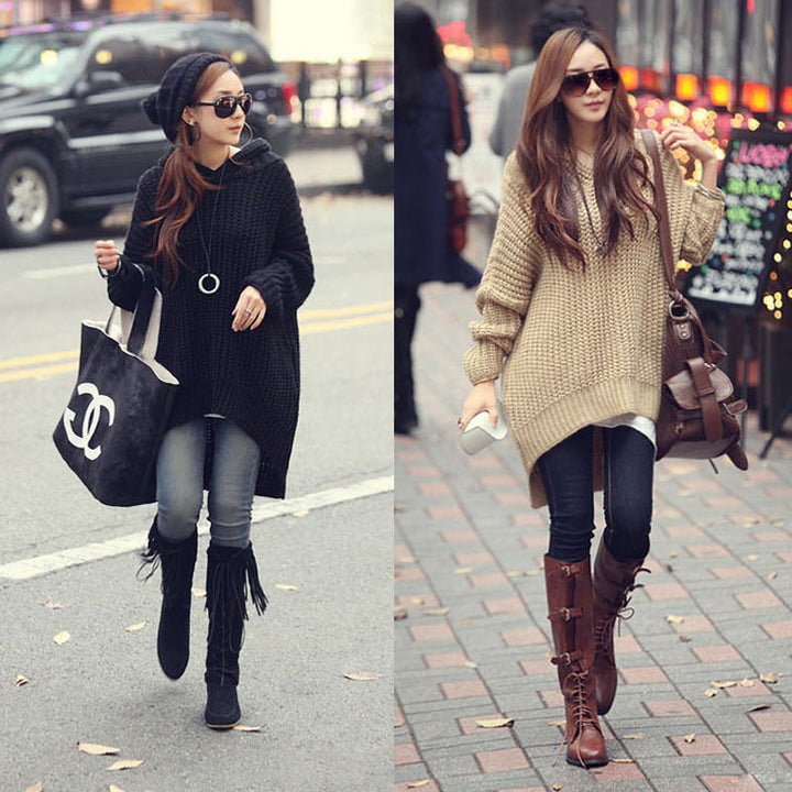 Poncho en tricot épais pour femmes avec des détails à franges et une capuche Chic & Stil