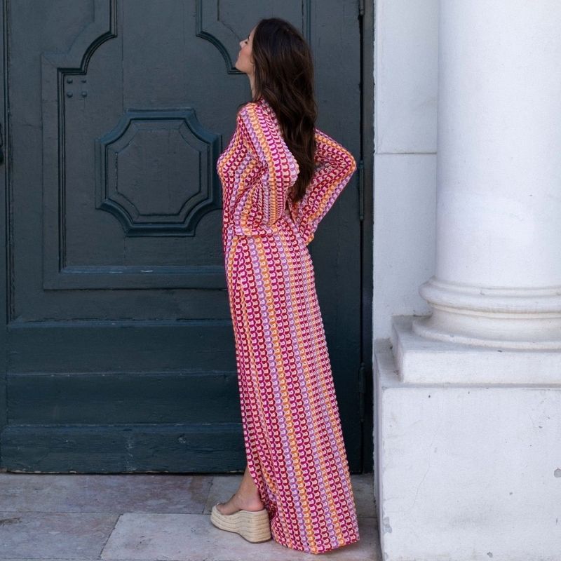 Lune London | Long-Sleeved Crochet Maxidress with Striped Pattern