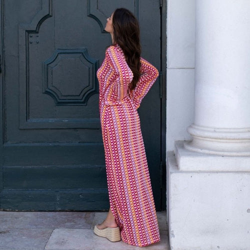 Amarae | Long-Sleeved Crochet Maxidress with Striped Pattern