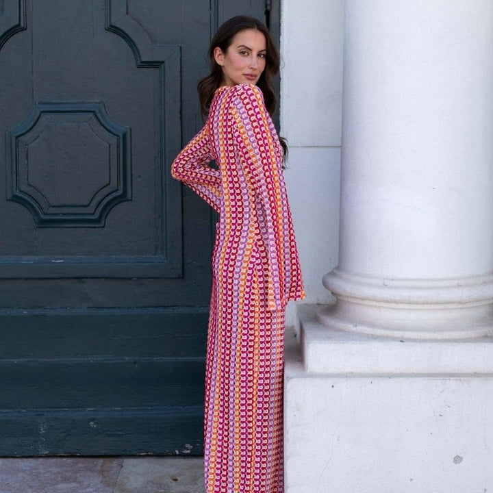 Lune London | Long-Sleeved Crochet Maxidress with Striped Pattern