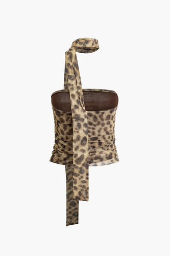 Amarae | Halter-neck mesh top with leopard print