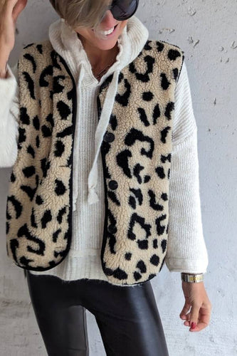 Amarae | Leopard Print Front Opening Casual Autumn and Winter Vest Jacket