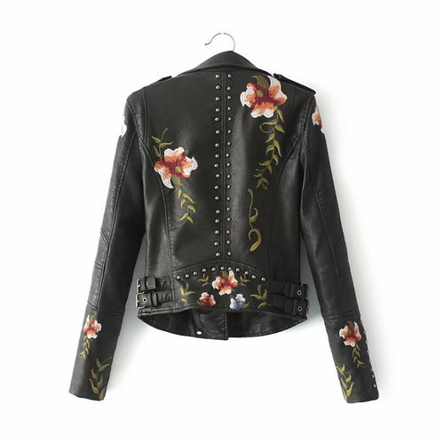 Amarae | Embroidered Decorated Faux Leather Jacket