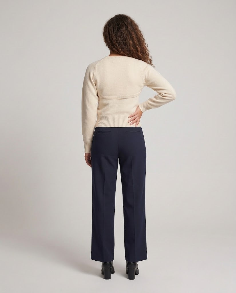 Women's fine knit sweater with cut-out shoulder detail and fitted ribbed waistband Amarae