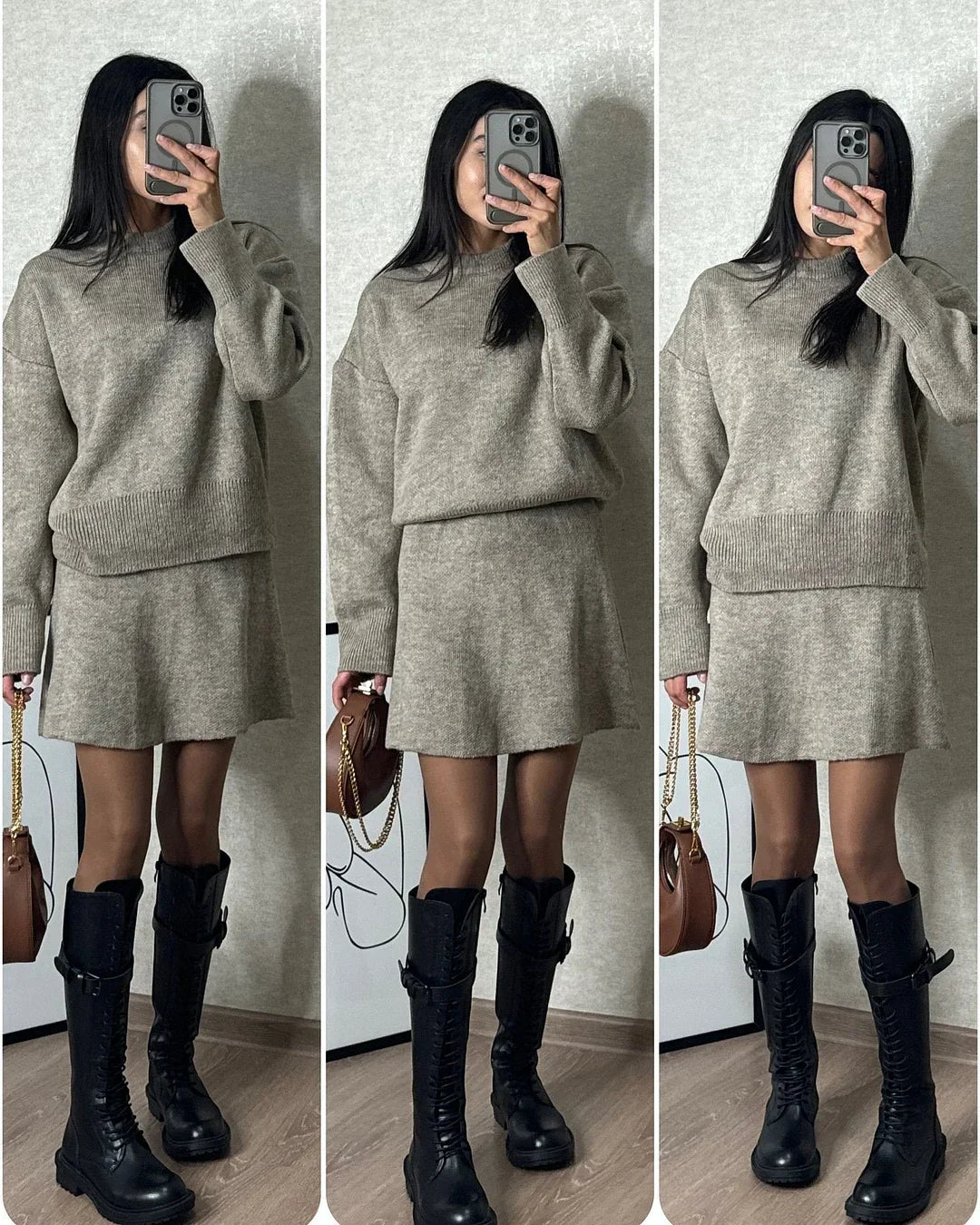 Amarae | Knitted Set - Oversized Sweater & Mini Skirt - Autumn Outfit