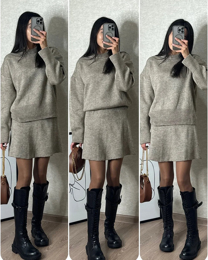 Amarae | Knitted Set - Oversized Sweater & Mini Skirt - Autumn Outfit