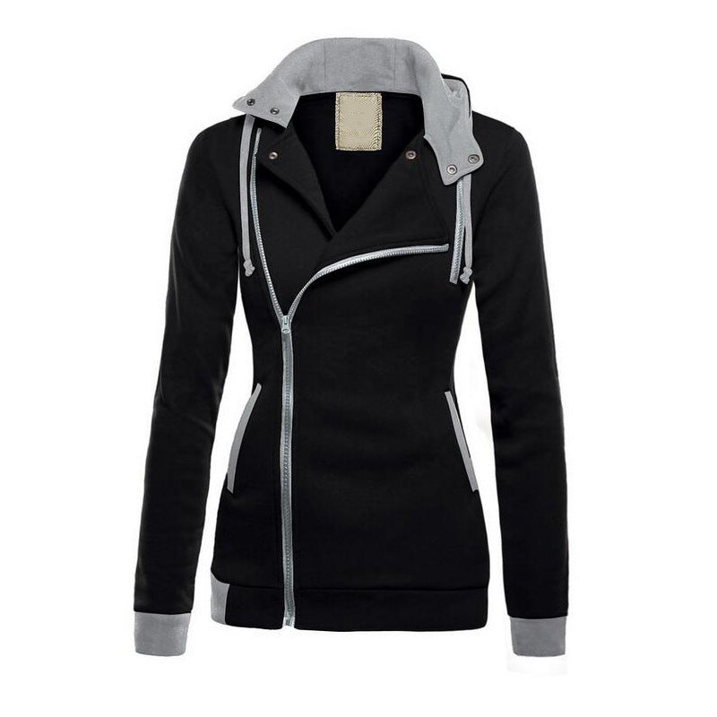 Ladies sporty transitional jacket with asymmetrical zipper and hood Lune London