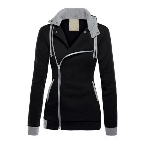 Ladies sporty transitional jacket with asymmetrical zipper and hood Amarae