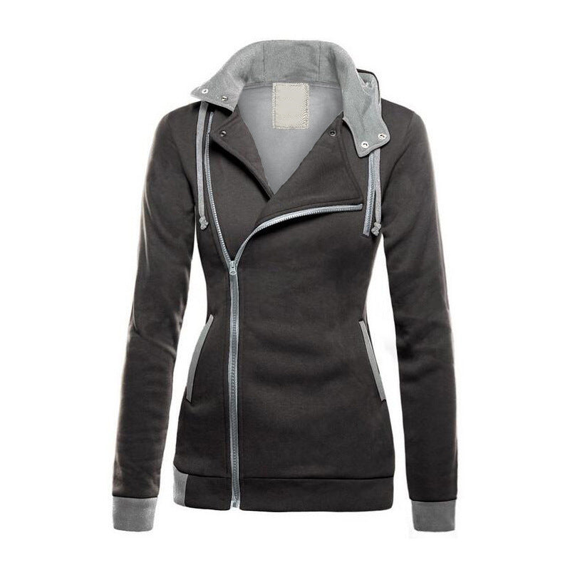 Ladies sporty transitional jacket with asymmetrical zipper and hood Lune London