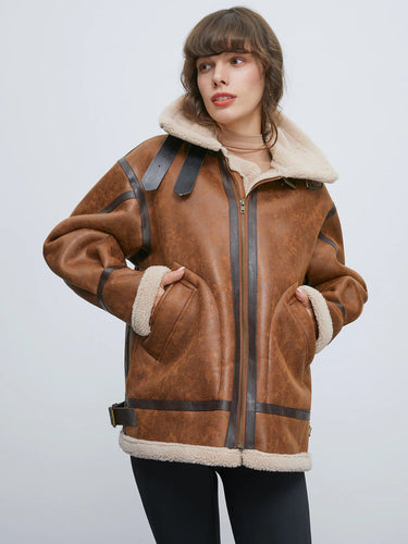 Amarae | Lined Suede Shearling Flight Jacket