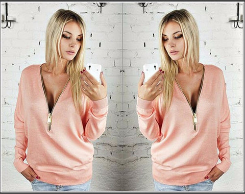 Sweat-shirt femme avec fermeture éclair et décolleté en V généreux Chic & Stil