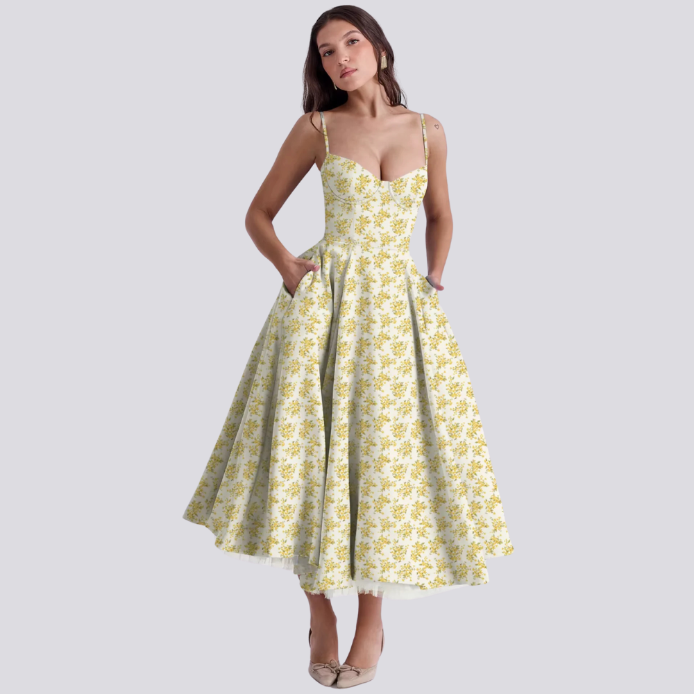 Lune London | Midi Dress with Floral Corset for Women