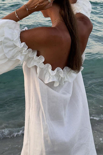 Amarae | Rosiedress Off Shoulder Ruffle Trim Split Cotton Linen Maxi Vacation Dress