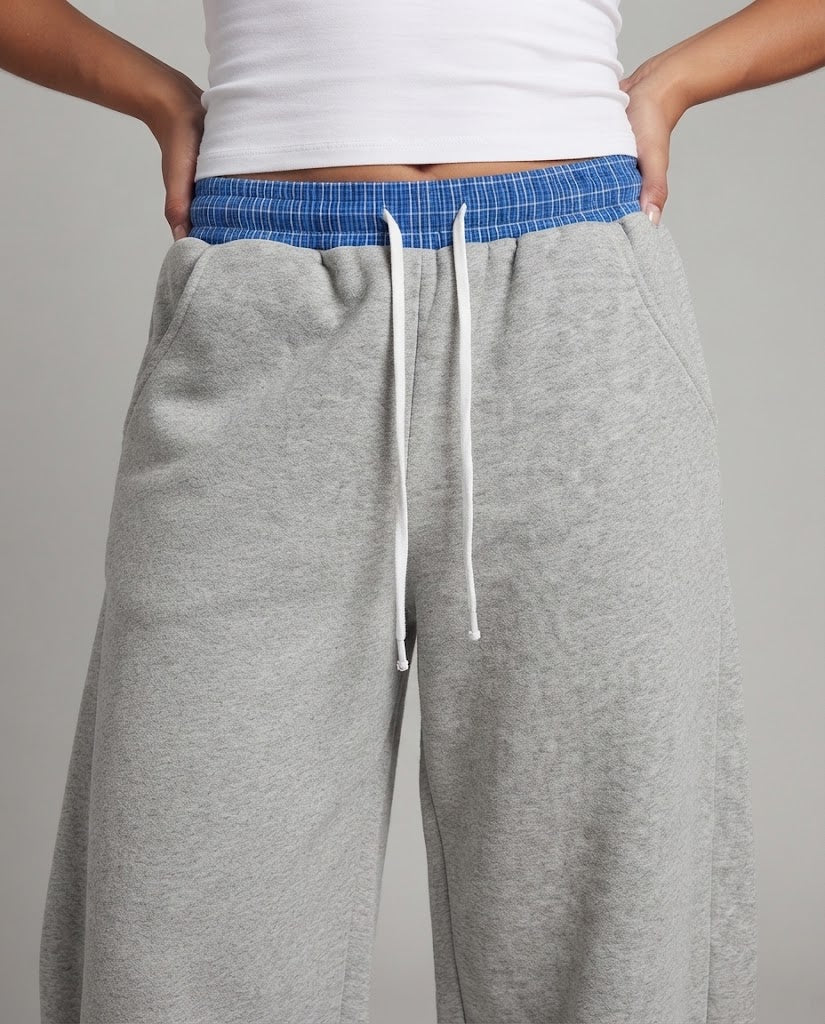 Ladies Wide Cropped Jogging Pants with Contrast Waistband and Drawstring Amarae