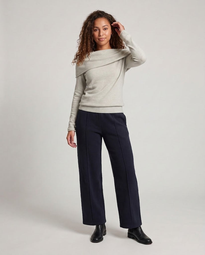 Women's fine knit pullover with off-the-shoulder Carmen collar and tailored fit Amarae
