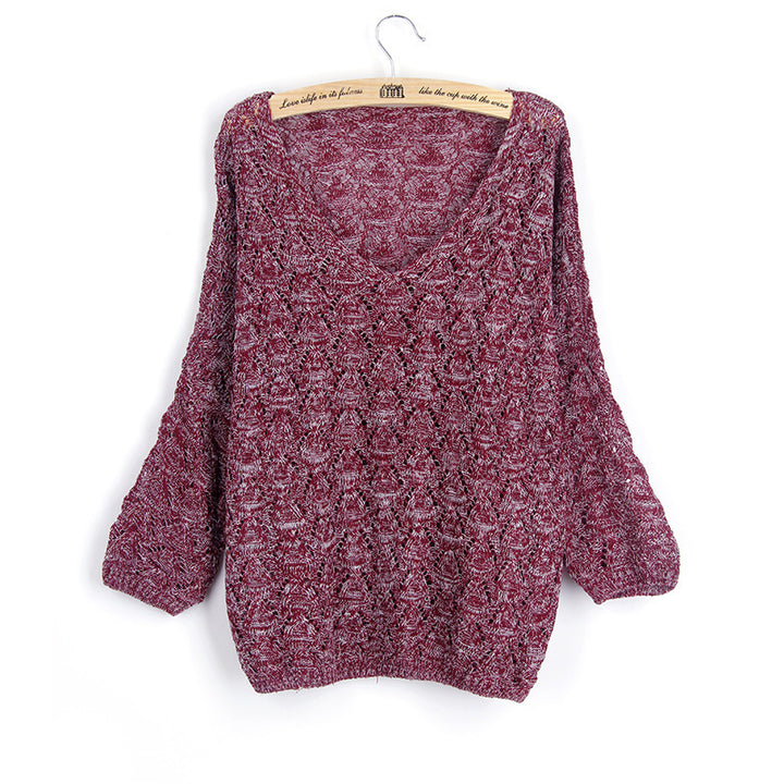 Pull en tricot aérien pour femmes avec décolleté en V et motif de points ouverts Chic & Stil