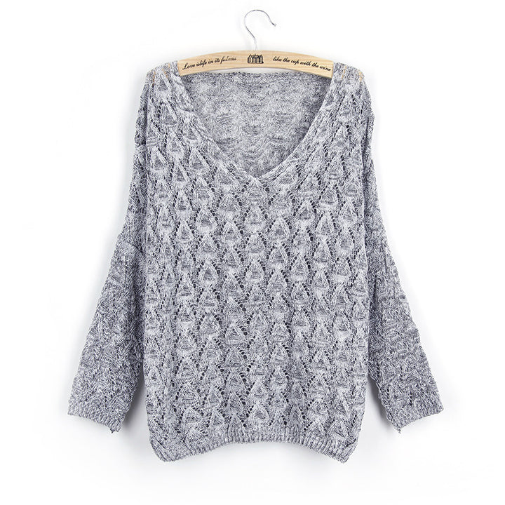 Pull en tricot aérien pour femmes avec décolleté en V et motif de points ouverts Chic & Stil