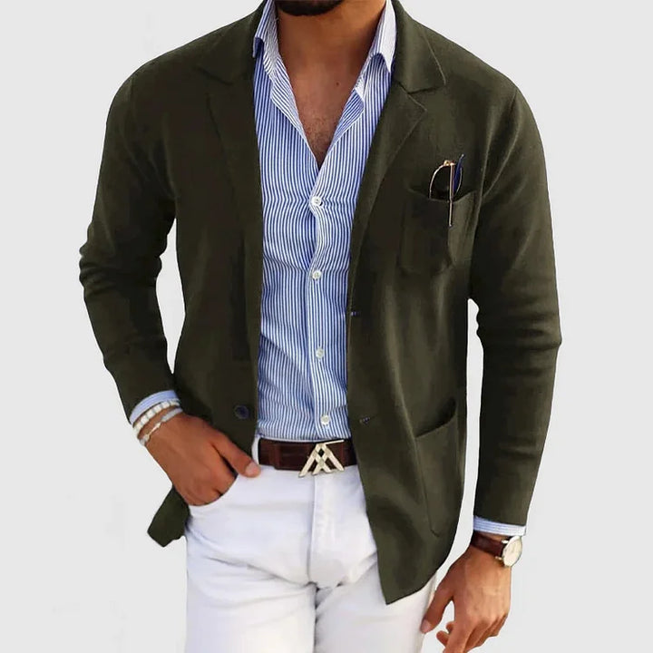 Lune London | Men's Cardigan with Casual Buttons Pockets and Lapel Collar Solid Color Long Sleeves