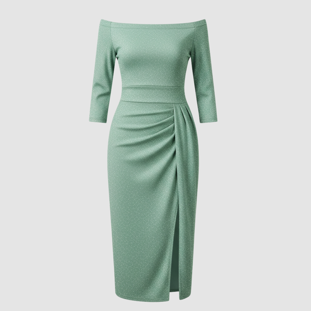 Elegant Wedding Guest Dress Off Shoulder Long Satin | Amarae