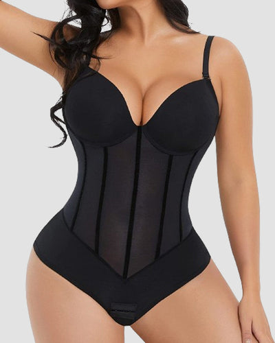 Amarae | Women's Belly Control Thong Sheer Mesh Corset Top Backless Bodysuit