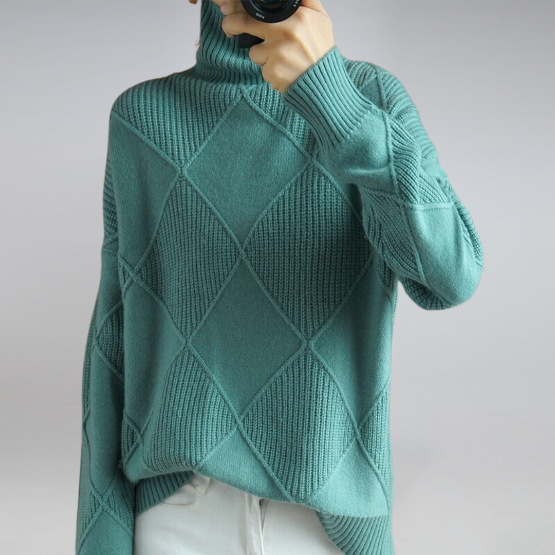 Lune London | Women's Loose Fit Roll Neck Casual Knit Sweater